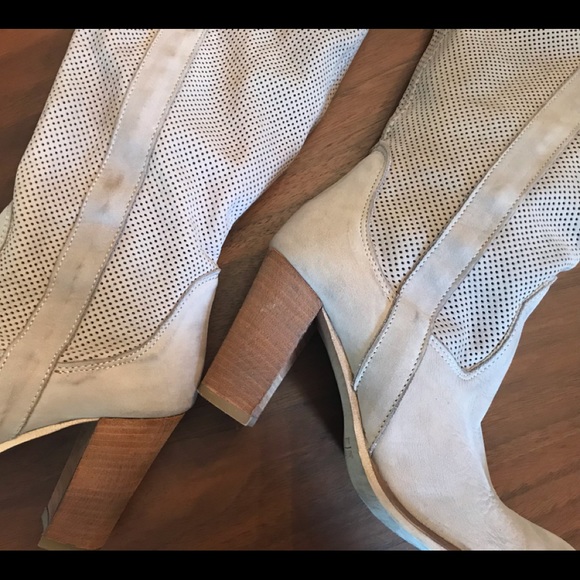 Perforated nubuck leather boots, ivory, 37, Italy - Picture 4 of 5